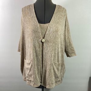 Pure Jill Short Sleeve One Button Large  Pocket Top Matching Sleeveless Shell